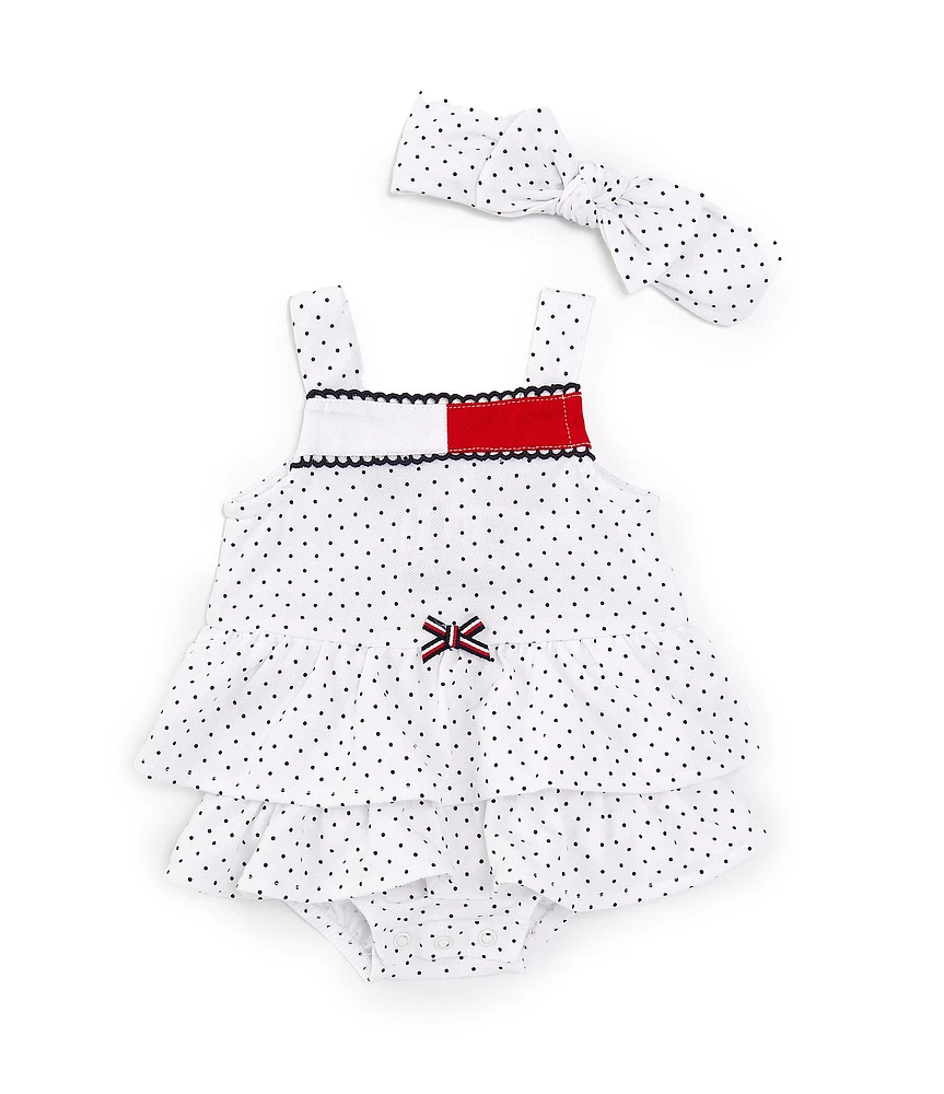Tommy Hilfiger Baby Girls Newborn-9 Months Sleeveless Pindotted Skirted Bodysuit
