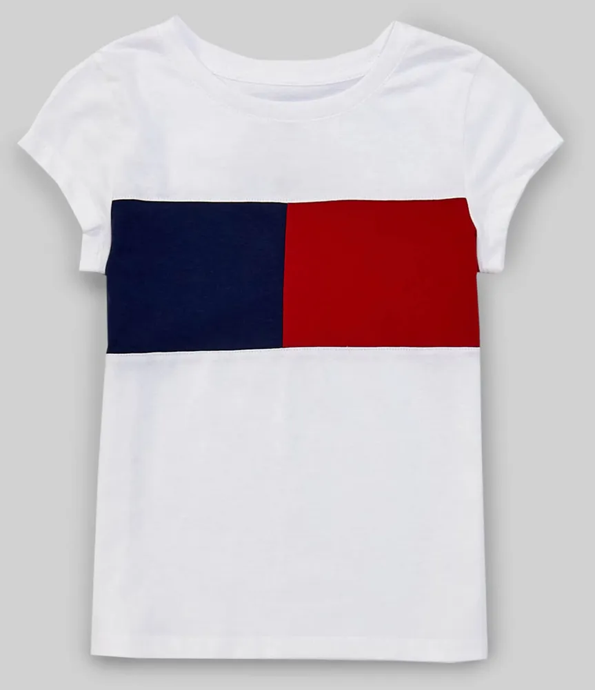 Tommy Hilfiger Big Girls 7-16 Short-Sleeve Pieced Flag Round Neck T-Shirt