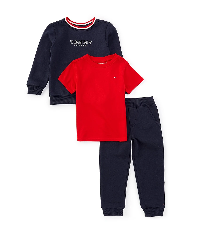 Tommy Hilfiger Little Boys 2T-4T 3-Piece Fleece Logo Sweatsuit & Short Sleeve T-Shirt