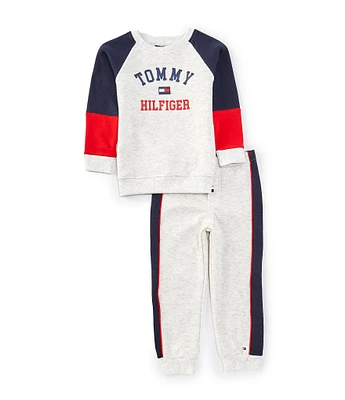 Tommy Hilfiger Little Boys 2T-4T Long Sleeve Colorblock Fleece Sweatsuit Top & Jogger 2-Piece Set