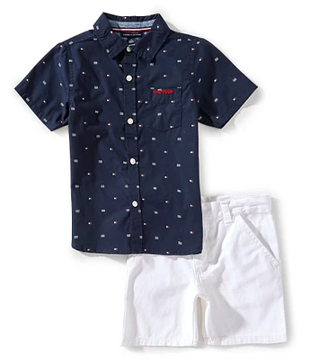 Tommy Hilfiger Little Boys 2T-7 Short-Sleeve Printed Woven Shirt & Denim Shorts Set