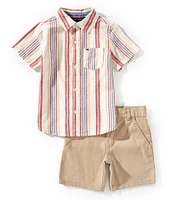 Tommy Hilfiger Little Boys 2T-7 Short-Sleeve Striped Woven Shirt & Solid Woven Shorts Set
