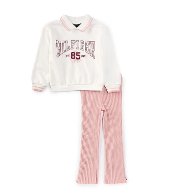 Tommy Hilfiger Little Girls 2T-6X Long Sleeve Logo Fleece Sweatshirt & Chunky-Rib-Knit Leggings Set