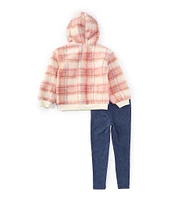 Tommy Hilfiger Little Girls 2T-6X Long-Sleeve Plaid Hoodie & Denim-Look Knit Leggings Set