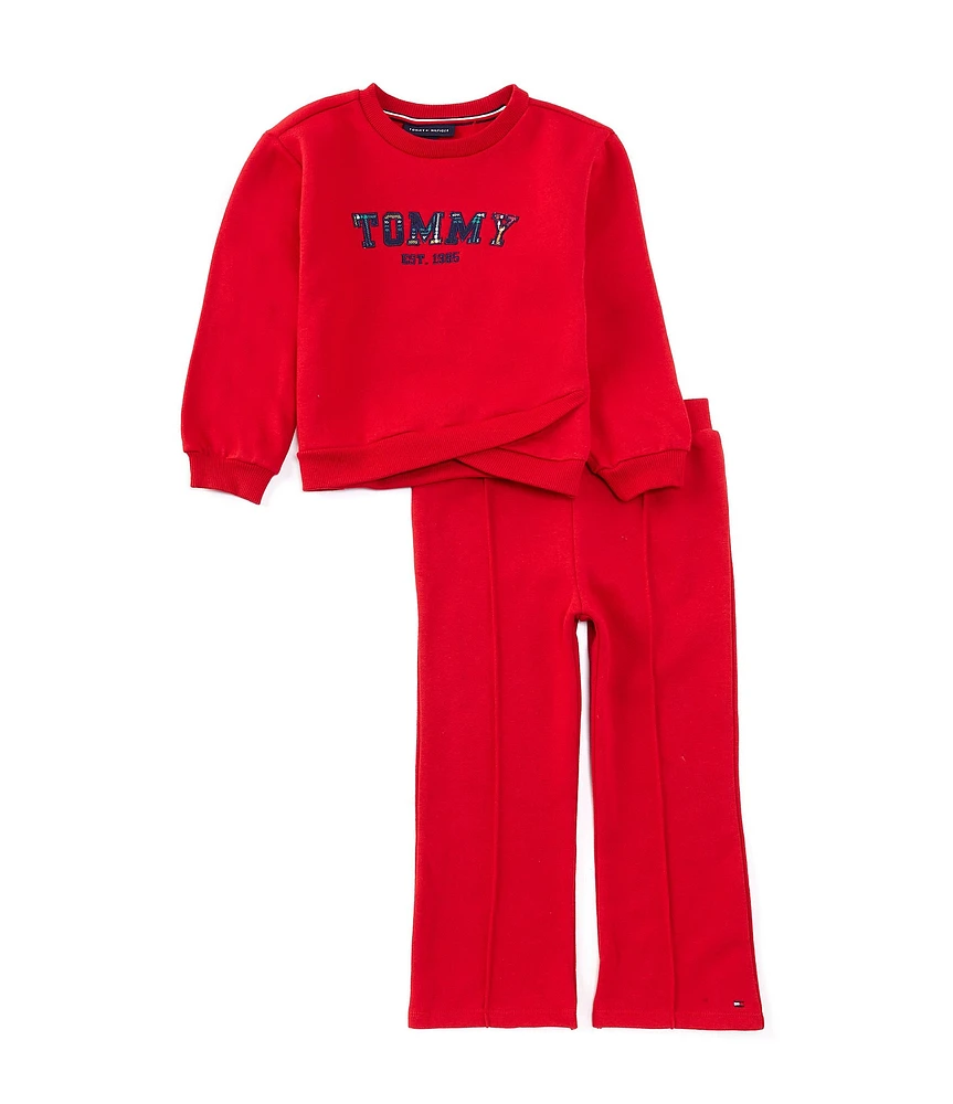 Tommy Hilfiger Little Girls 2T-6X Pullover Crewneck Sweater & Straight Flare Leg Pants Set