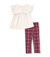 Tommy Hilfiger Little Girls 2T-6X Ruffle Sleeve Tunic Top & Plaid Leggings Set