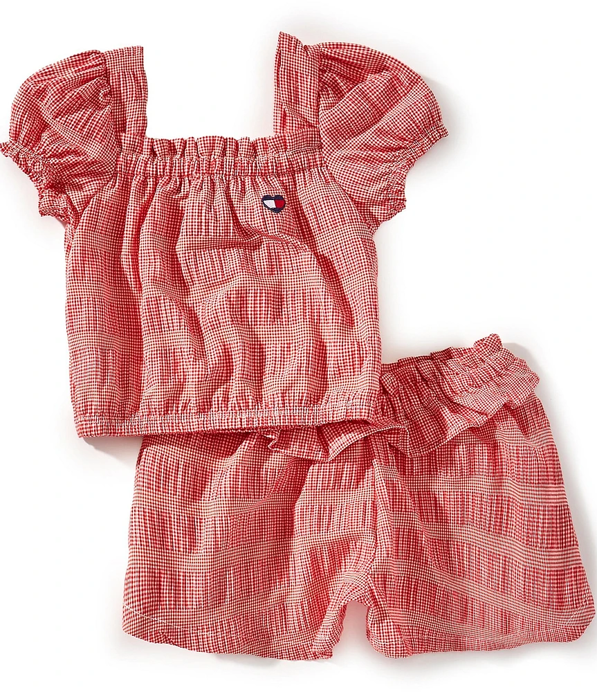 Tommy Hilfiger Little Girls 2T-6X Short-Sleeve Gingham Printed Top & Matching Shorts 2-Piece Set
