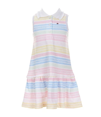 Tommy Hilfiger Little Girls 2T-6X Sleeveless Striped Drop-Waist Pique Dress