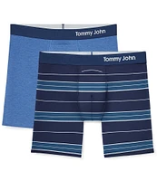 Tommy John Cool Cotton Striped And Solid 6#double; Inseam Boxer Briefs 2-Pack