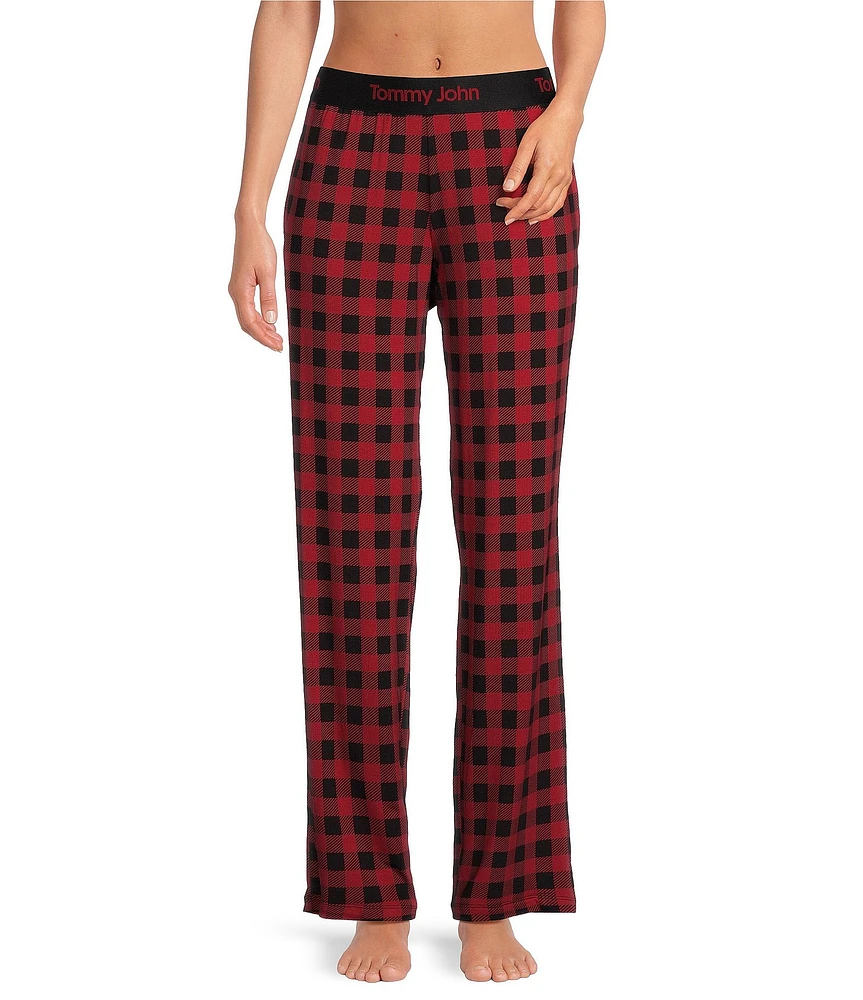 Tommy John Second Skin Checkered Print Knit Front Pocket Holiday Pajama Pant