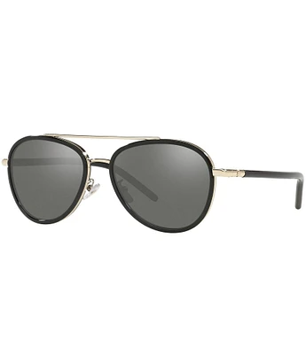 Tory Burch Women's 0TY6089 57mm Solid Black Flash Aviator Sunglasses