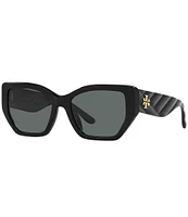 Tory Burch Women's 0TY7187U 53mm Solid Black Polarized Cat Eye Sunglasses