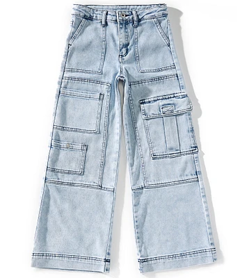 Tractr Big Girls Cargo-Pocket Wide-Leg Jeans