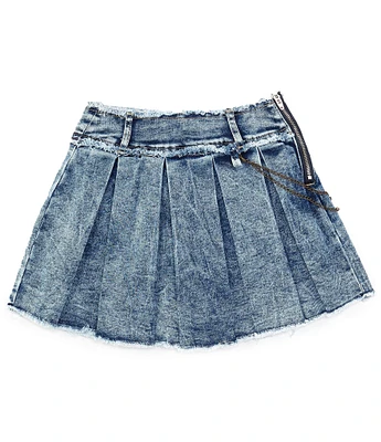 Tractr Big Girls 7-16 Pleated Raw-Cut Hem Denim Skort