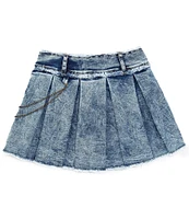 Tractr Big Girls 7-16 Pleated Raw-Cut Hem Denim Skort