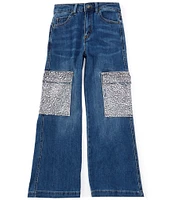 Tractr Big Girls 7-46 Rhinestone-Embellished Cargo-Pocket Wide-Leg Jeans