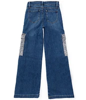 Tractr Big Girls 7-46 Rhinestone-Embellished Cargo-Pocket Wide-Leg Jeans