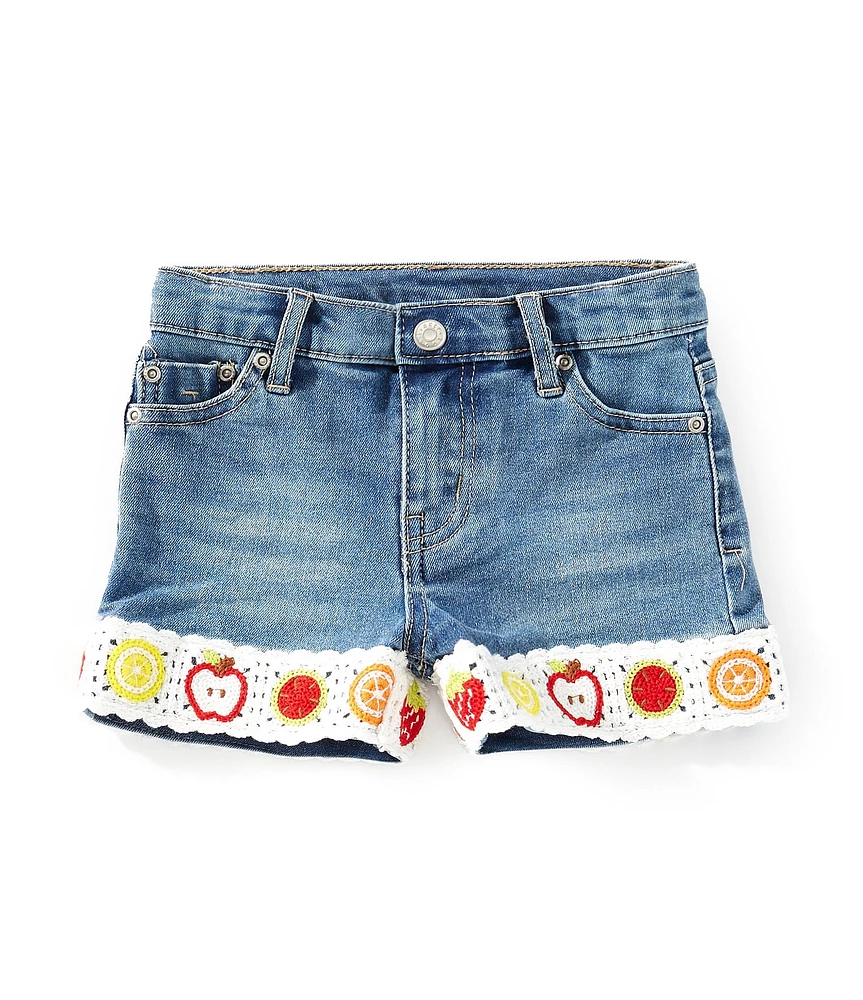 Tractr Little Girls 2T-6X Crochet Cuff Denim Shorts