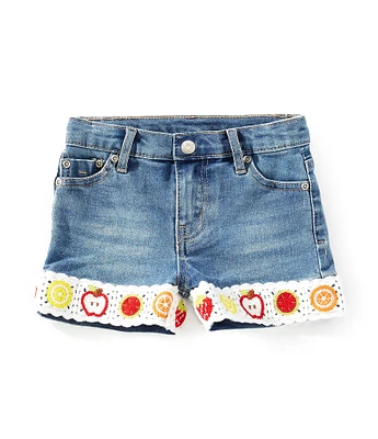 Tractr Little Girls 2T-6X Crochet Cuff Denim Shorts