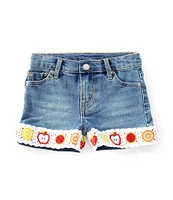 Tractr Little Girls 2T-6X Crochet Cuff Denim Shorts