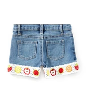 Tractr Little Girls 2T-6X Crochet Cuff Denim Shorts