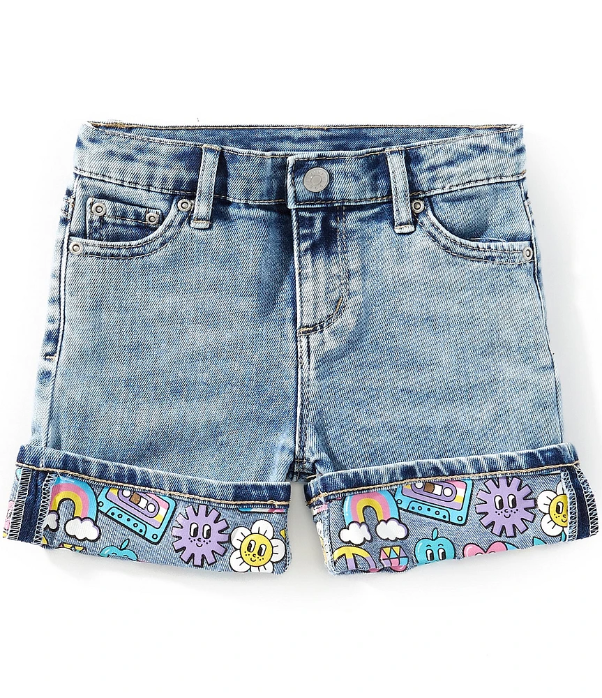 Tractr Little Girls 2T-6X Smiley-Face-Cuff Denim Shorts