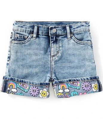 Tractr Little Girls 2T-6X Smiley-Face-Cuff Denim Shorts