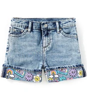 Tractr Little Girls 2T-6X Smiley-Face-Cuff Denim Shorts