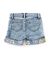 Tractr Little Girls Smiley-Face-Cuff Denim Shorts