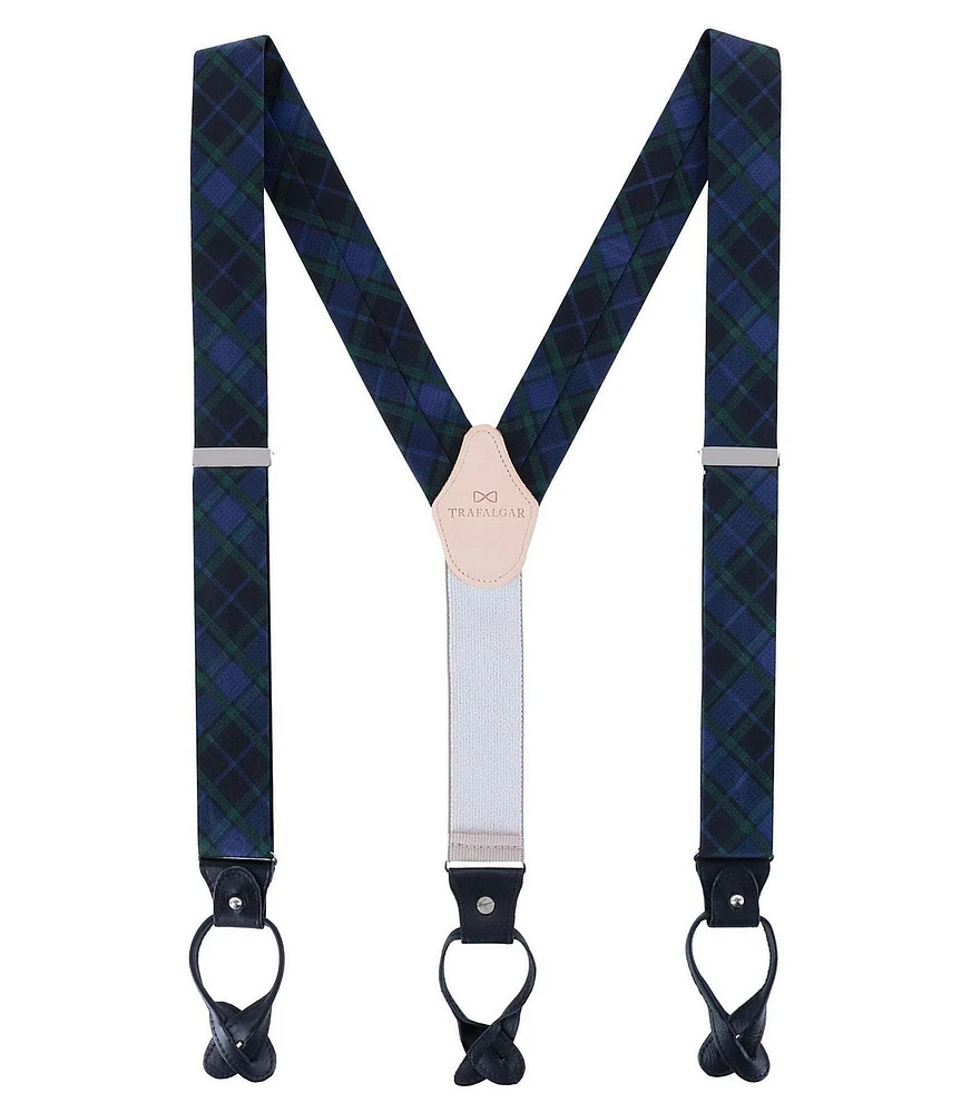 Trafalgar Ives Holiday Blackwatch Plaid Silk Button End Suspenders