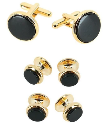 Trafalgar Sutton Round Genuine Onyx Formal Cuffs & Links 6-Piece Set