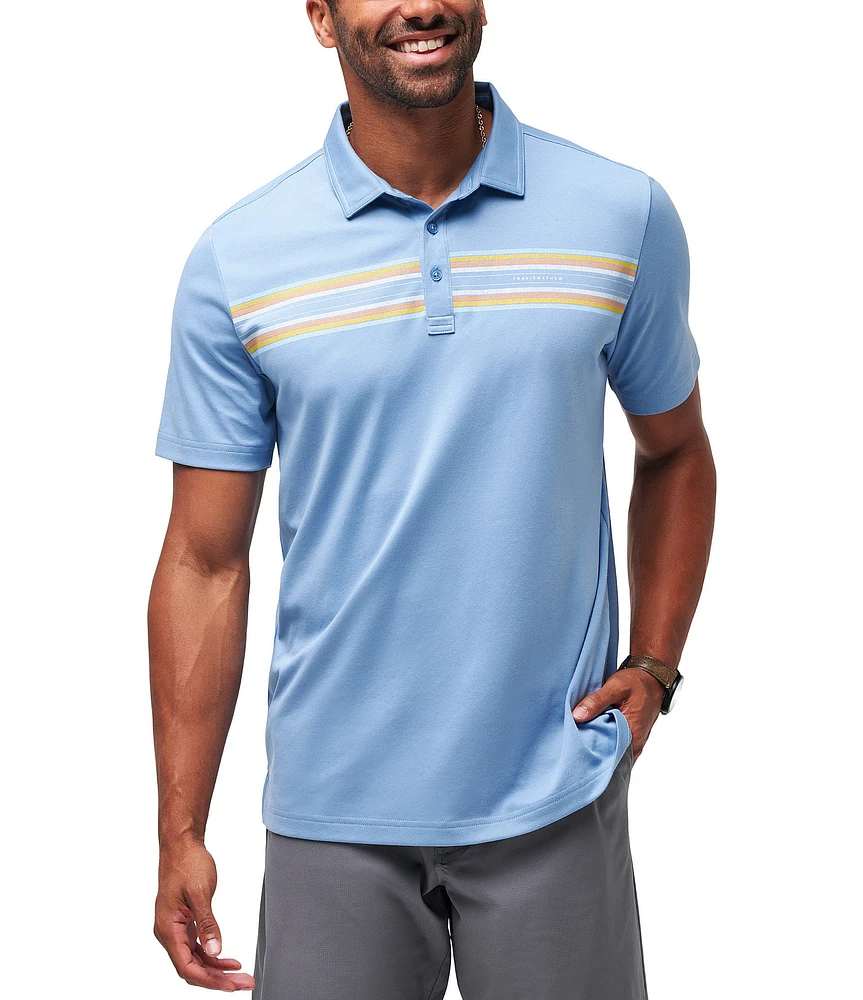 TravisMathew Performance Stretch Coral Beds Short Sleeve Polo Shirt