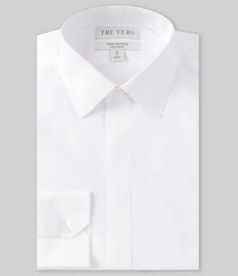 Tre Vero Classic Fit Non-Iron Point Collar Mitered Cuff Poplin Tuxedo Dress Shirt