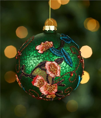 Trimsetter Christmas Maximus Collection Floral Applique Mercury Glass Ball Ornament