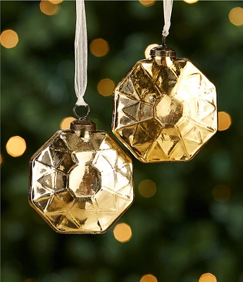 Trimsetter Christmas Maximus Collection Mercury Glass Hexagon Jewel Ornament, Set of 2