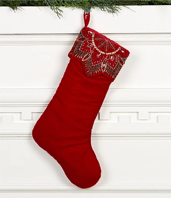 Trimsetter Christmas Maximus Collection Scalloped & Jeweled Velvet Stocking