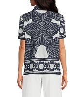 Trina Turk Abba Printed Clip Jacquard Point Collar Short Sleeve Top