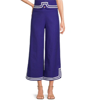 Trina Turk Abbey Stretch Linen Flat Front Notch Hem Crop Coordinating Pants