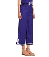 Trina Turk Abbey Stretch Linen Flat Front Notch Hem Crop Coordinating Pants