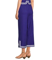 Trina Turk Abbey Stretch Linen Flat Front Notch Hem Crop Coordinating Pants