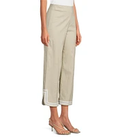 Trina Turk Abbey Stretch Linen Flat Front Notch Hem Crop Coordinating Pants