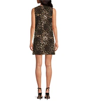 Trina Turk Addy Lompoul Leopard Jacquard Bateau Neck Sleeveless Sheath Dress