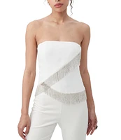 Trina Turk Aeris Double Georgette Strapless Asymmetrical Rhinestone Fringe Top