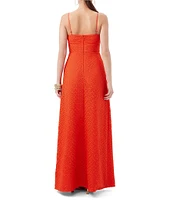 Trina Turk Akumi Geometric Lace Square Neck Sleeveless Front Slit Maxi Dress