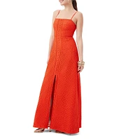 Trina Turk Akumi Geometric Lace Square Neck Sleeveless Front Slit Maxi Dress
