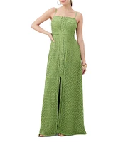 Trina Turk Akumi Geometric Lace Square Neck Sleeveless Front Slit Maxi Dress