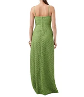 Trina Turk Akumi Geometric Lace Square Neck Sleeveless Front Slit Maxi Dress