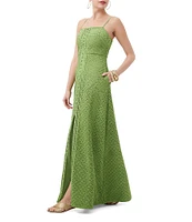 Trina Turk Akumi Geometric Lace Square Neck Sleeveless Front Slit Maxi Dress