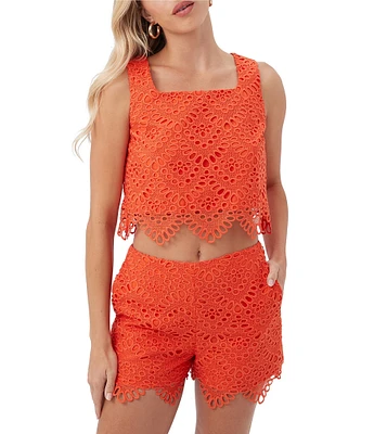 Trina Turk Albi Lerins Lace Square Neck Sleeveless Scallop Crop Top