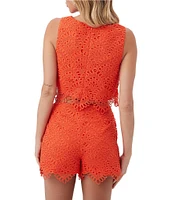 Trina Turk Albi Lerins Lace Square Neck Sleeveless Scallop Crop Top